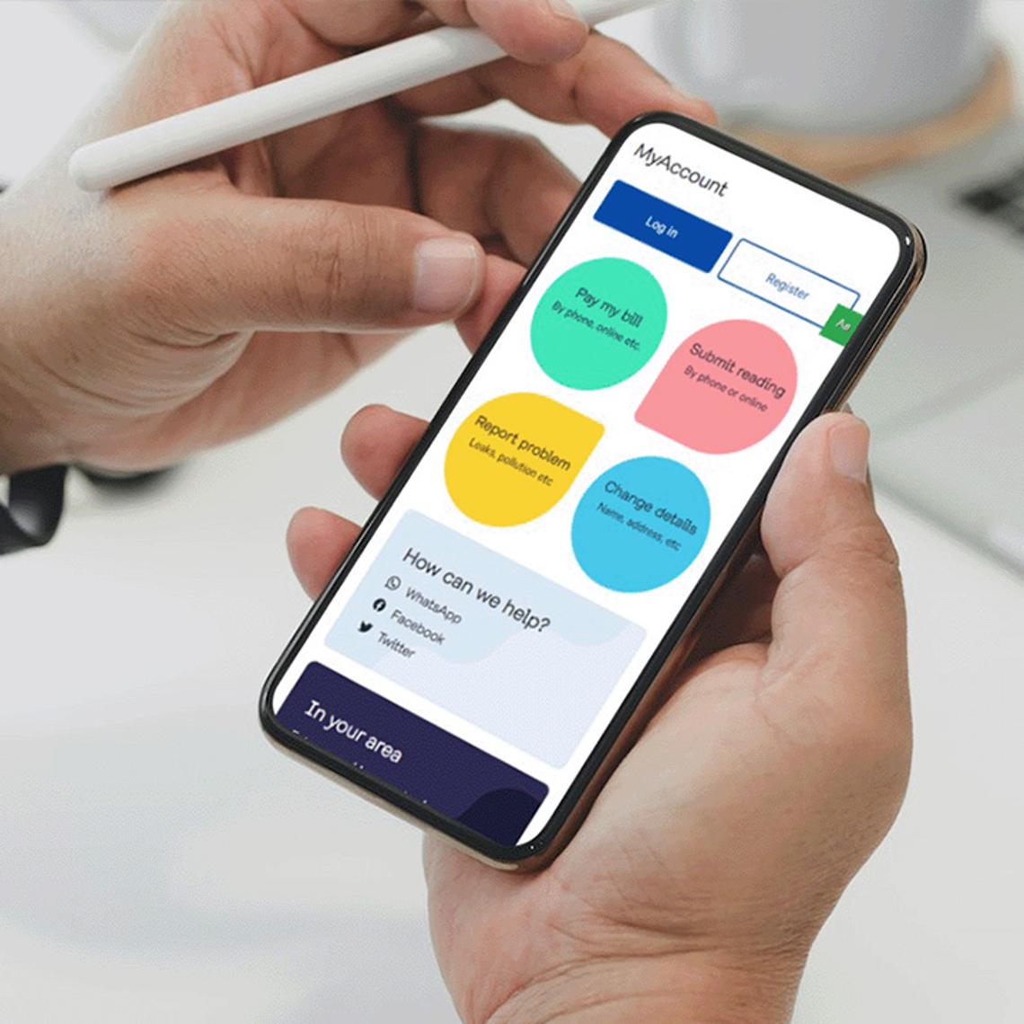 Hand holding mobile phone using SWW MyAccount
