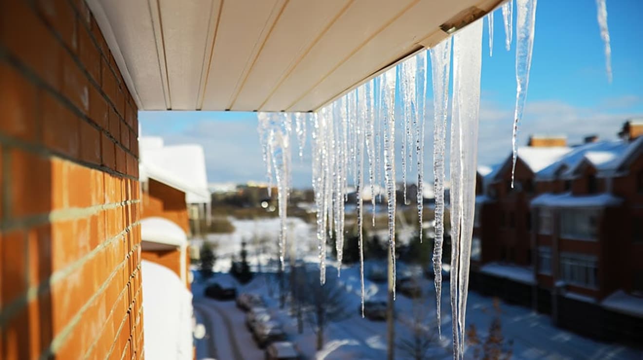 house in winter with frost and snow