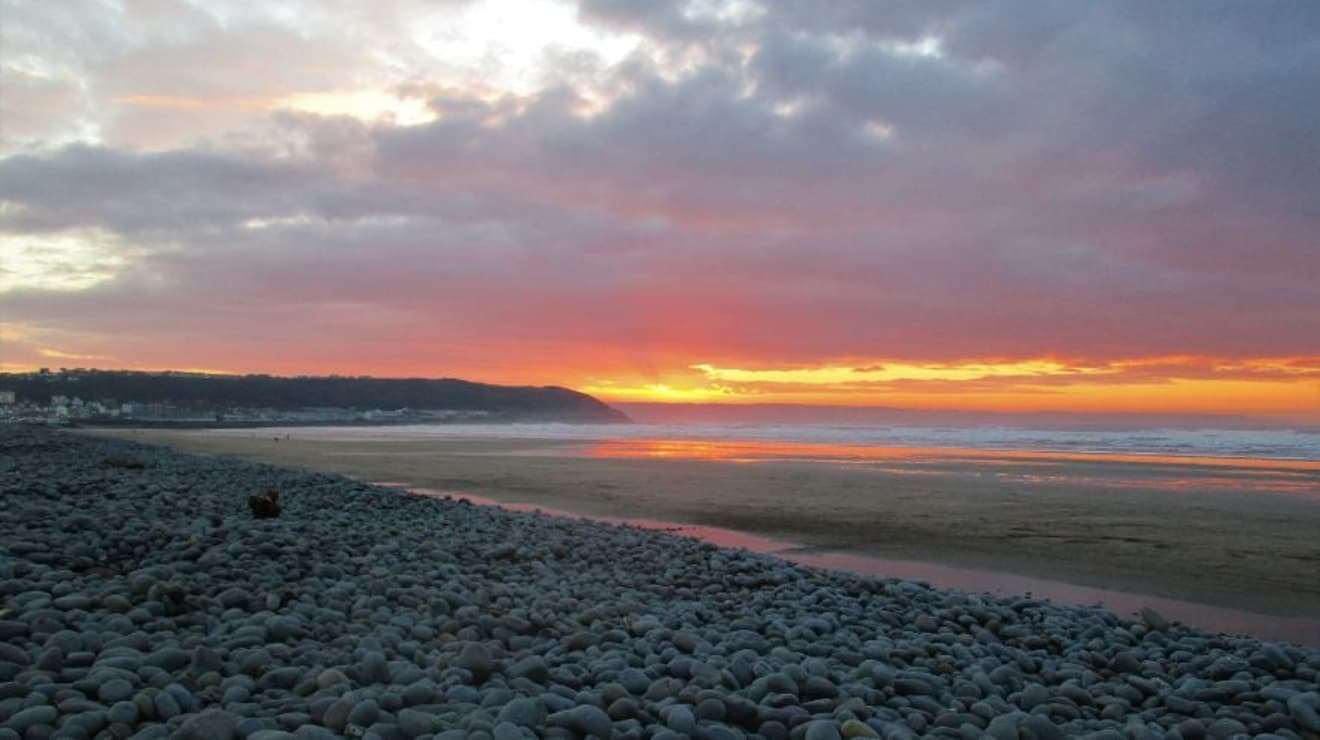 Sunset over Westwood Ho beach