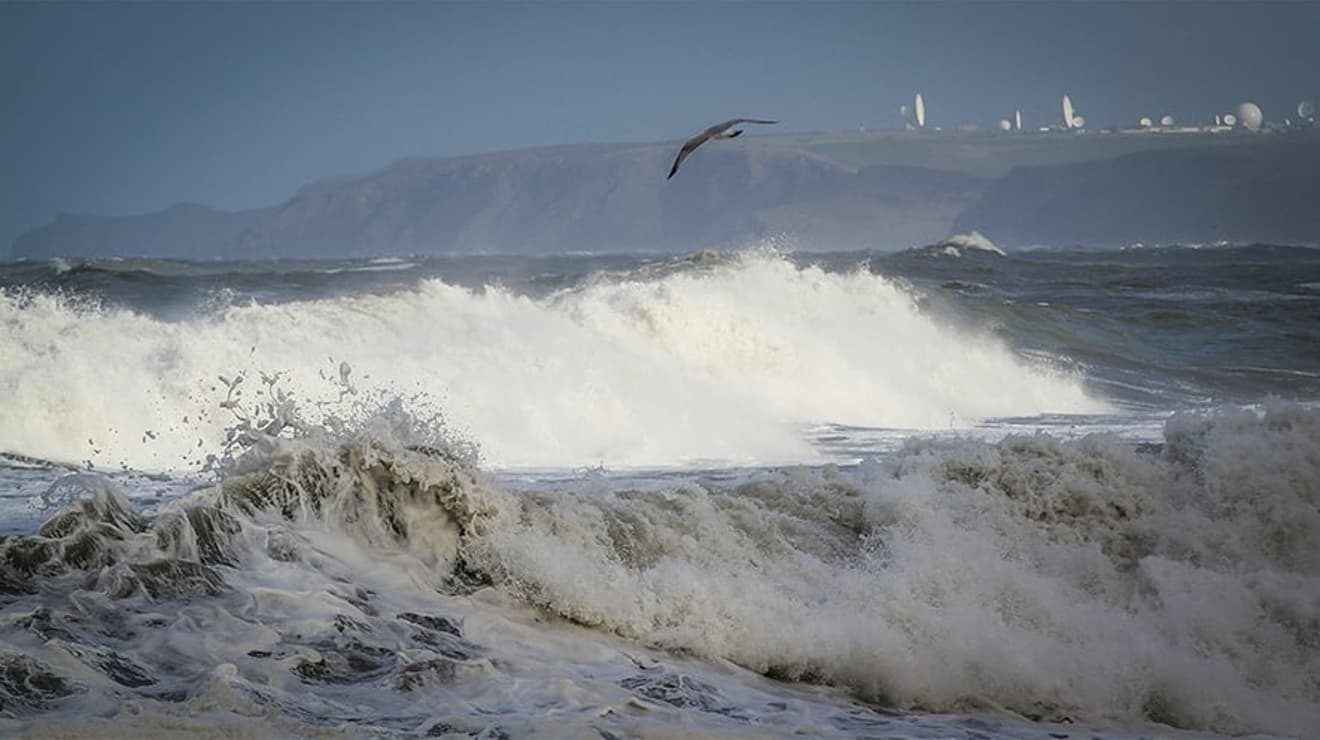 Stormy sea in Cornwall with grey skies