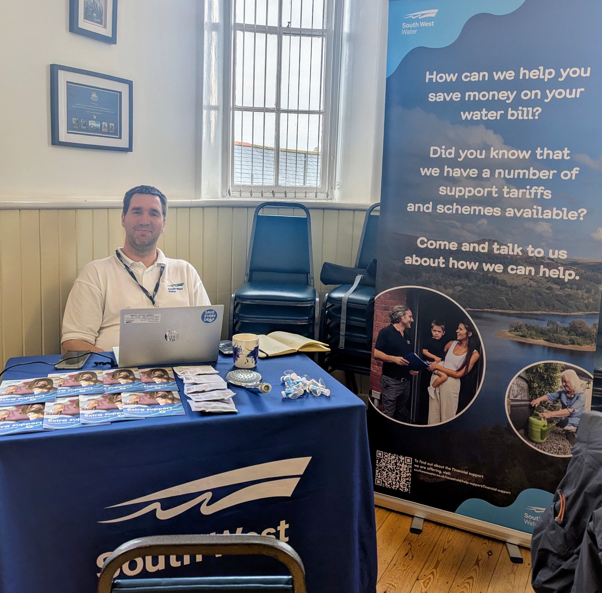 Staff member Darren, sat at a South West Water display stand.